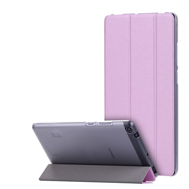 For Huawei MediaPad T3 7.0 Silk Texture Tri-fold Stand Leather Flip Cover - Pink-1