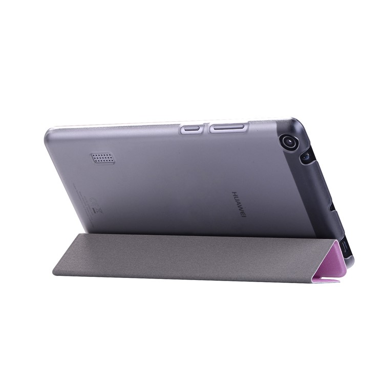 For Huawei MediaPad T3 7.0 Silk Texture Tri-fold Stand Leather Flip Cover - Pink-4