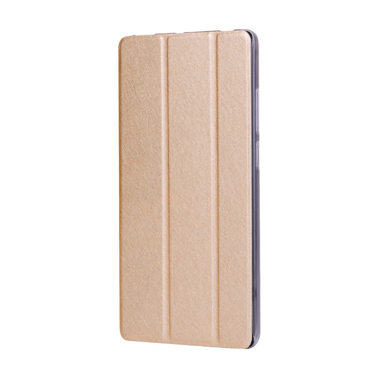 For Huawei MediaPad T3 7.0 Silk Texture Tri-fold Stand Leather Flip Casing - Gold-2