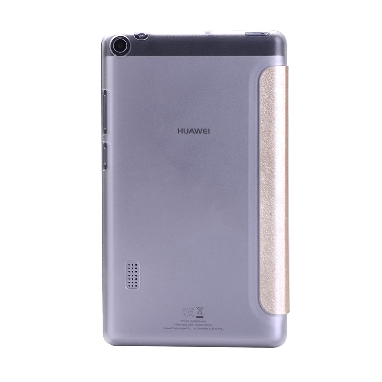 For Huawei MediaPad T3 7.0 Silk Texture Tri-fold Stand Leather Flip Casing - Gold-3