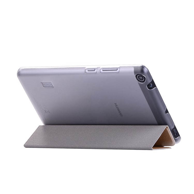 For Huawei MediaPad T3 7.0 Silk Texture Tri-fold Stand Leather Flip Casing - Gold-4