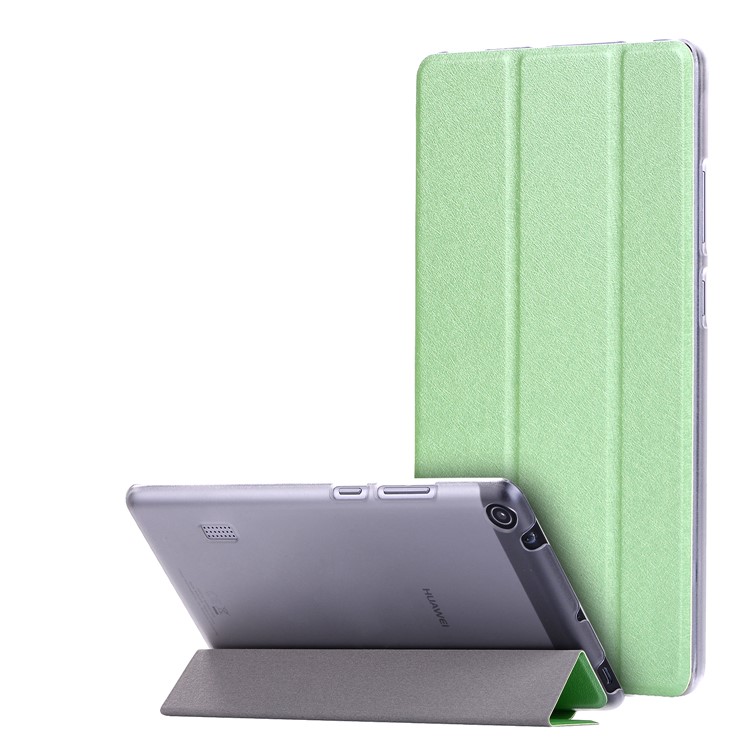 For Huawei MediaPad T3 7.0 Silk Texture Tri-fold Stand Leather Flip Shell - Green-1