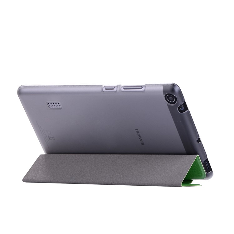 For Huawei MediaPad T3 7.0 Silk Texture Tri-fold Stand Leather Flip Shell - Green-4