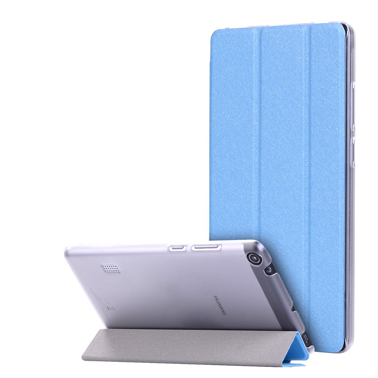 For Huawei MediaPad T3 7.0 Silk Texture Tri-fold Stand Leather Flip Case - Baby Blue-1
