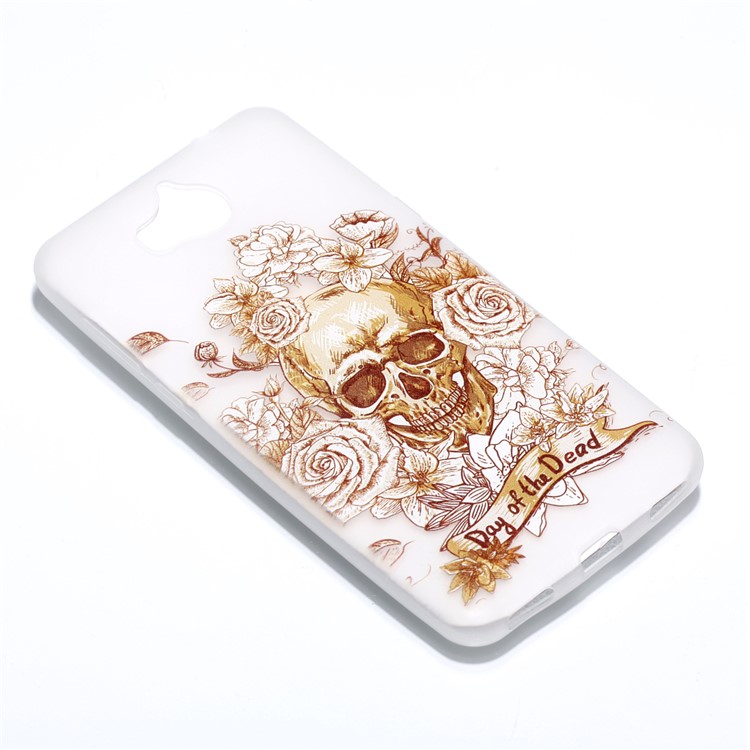 Luminous Patterned TPU Flexible Shell for Huawei Y5 (2017) / Y6 (2017) - Skull and Flowers-4
