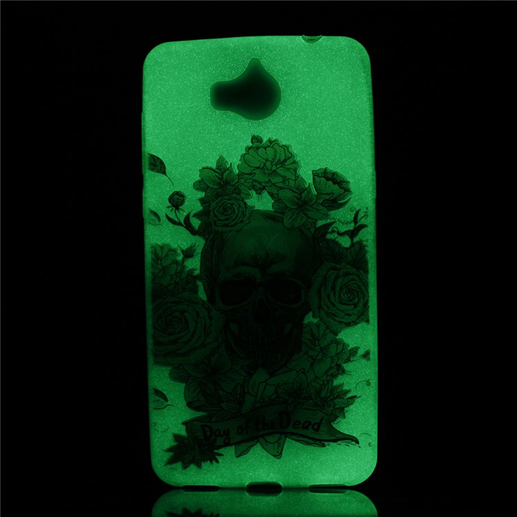 Luminous Patterned TPU Flexible Shell for Huawei Y5 (2017) / Y6 (2017) - Skull and Flowers-6