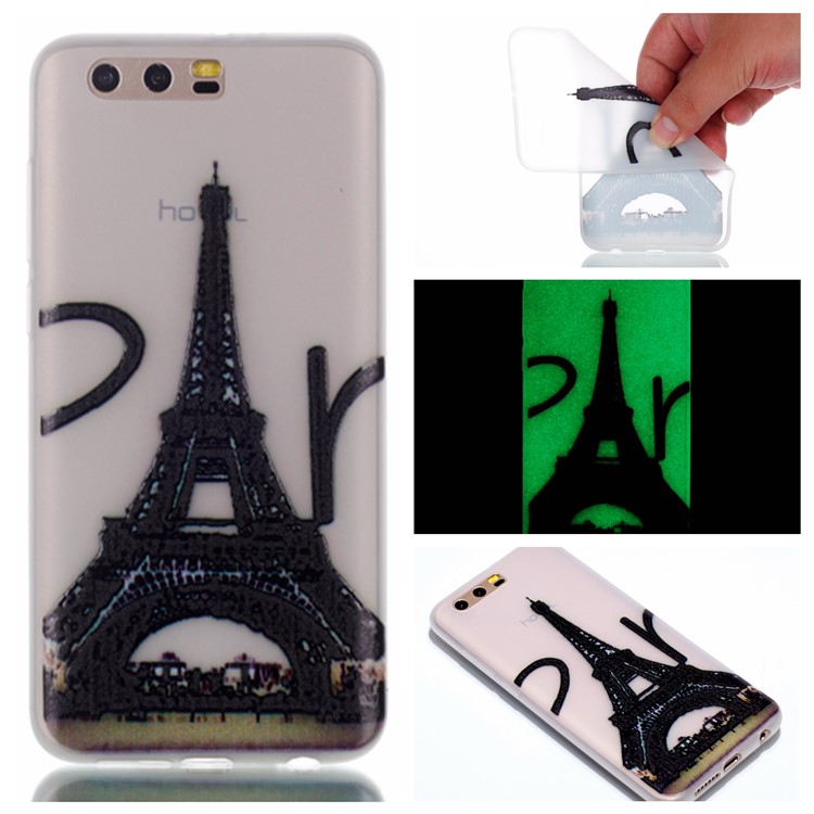 For Huawei Honor 9 Patterned Luminous TPU Flexible Case Accessory - Eiffel Tower-1