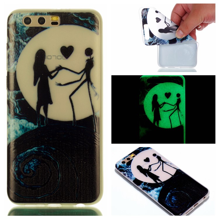 For Huawei Honor 9 Patterned Luminous TPU Flexible Casing Accessory - Lover and Moon-1