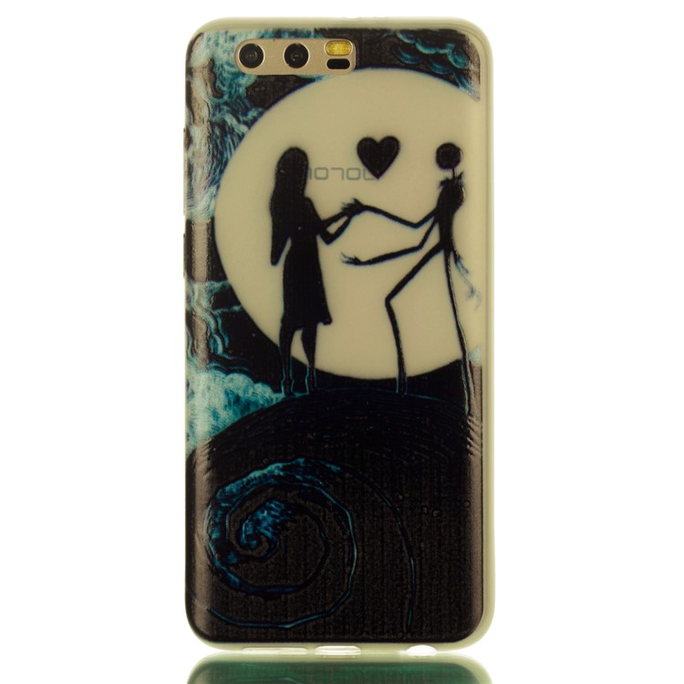For Huawei Honor 9 Patterned Luminous TPU Flexible Casing Accessory - Lover and Moon-2