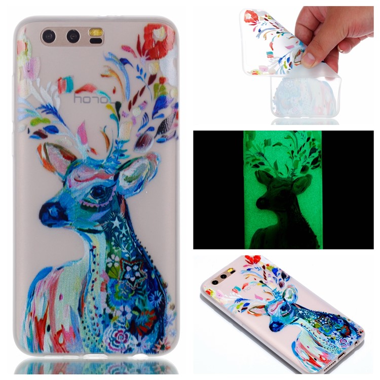 For Huawei Honor 9 Patterned Luminous TPU Case - Colorful Reindeer-1
