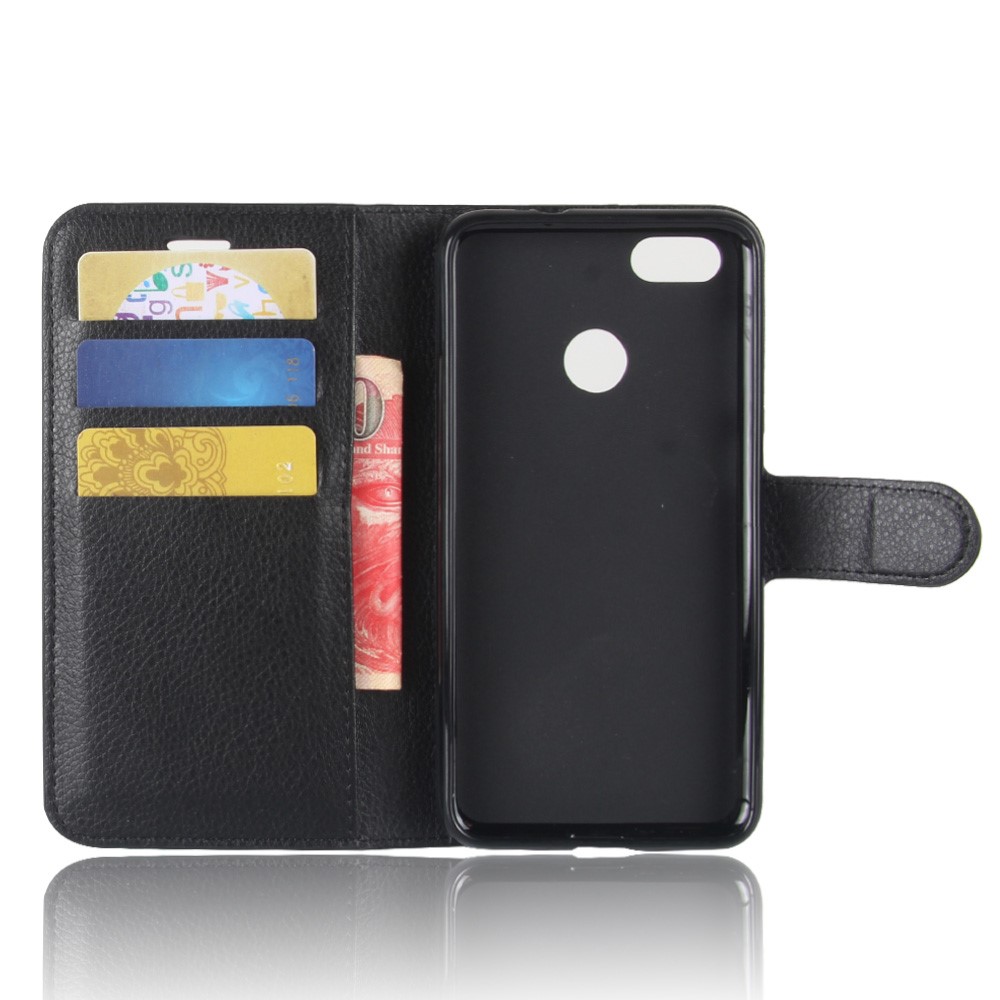 Litchi Texture Portefeuille En Cuir Support Téléphone Cas Pour Huawei P9 Lite Mini / Y6 Pro (2017) / Profitez De 7 - Noir-3