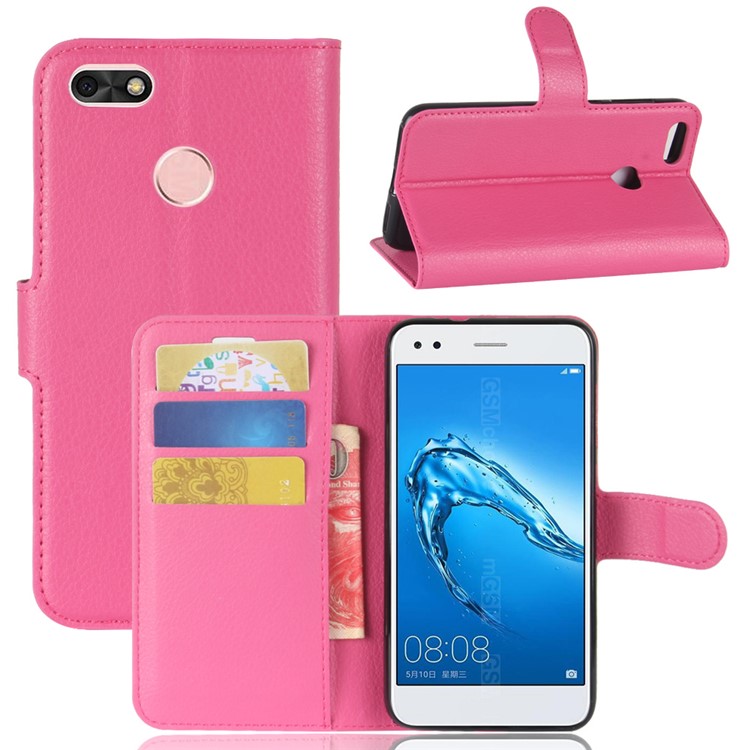For Huawei P9 lite mini / Y6 Pro (2017) / Enjoy 7 Litchi Texture Leather Wallet Stand Phone Accessory Casing - Rose-1