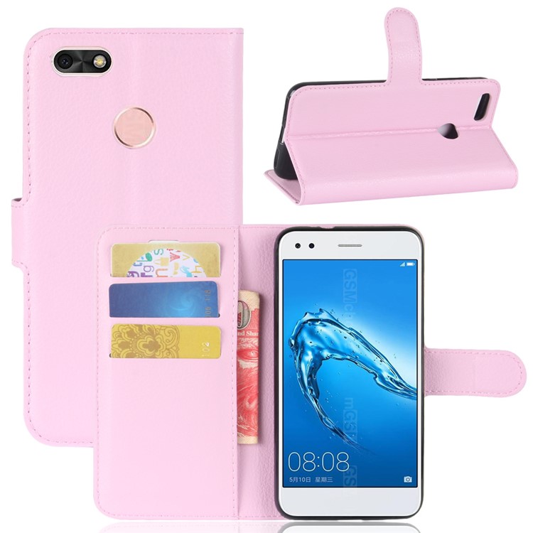 For Huawei P9 lite mini / Y6 Pro (2017) / Enjoy 7 Litchi Texture Leather Wallet Stand Phone Accessory Case - Pink-1
