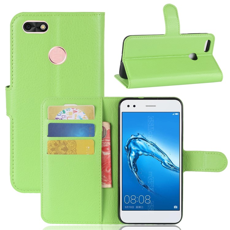 Litchi Texture Leather Wallet Stand Phone Accessory Shell for Huawei P9 lite mini / Y6 Pro (2017) / Enjoy 7 - Green-1