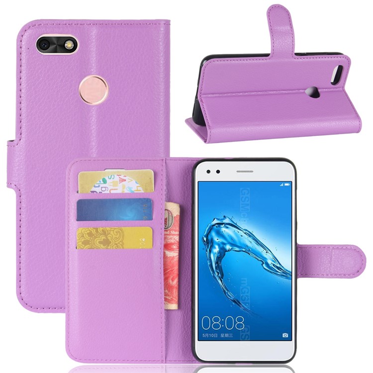 Litchi Texture Leather Wallet Stand Phone Accessory Casing for Huawei P9 lite mini / Y6 Pro (2017) / Enjoy 7 - Purple-1