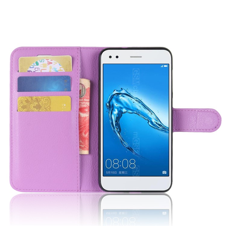 Litchi Texture Leather Wallet Stand Phone Accessory Casing for Huawei P9 lite mini / Y6 Pro (2017) / Enjoy 7 - Purple-4