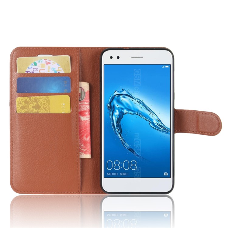 Litchi Texture Leather Wallet Stand Phone Accessory Case for Huawei P9 lite mini / Y6 Pro (2017) / Enjoy 7 - Brown-4