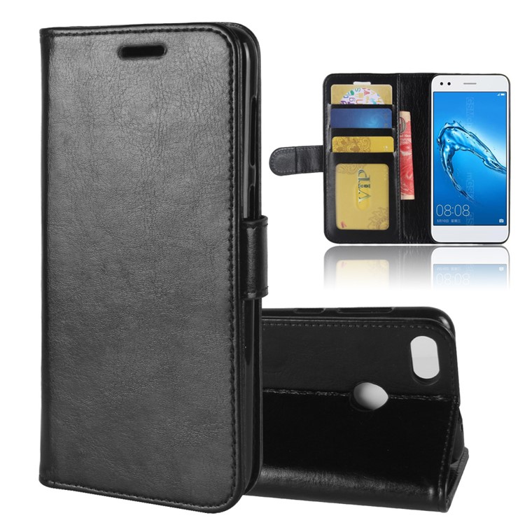 Crazy Horse Texture Leather Wallet Stand Phone Shell for Huawei P9 Lite Mini / Y6 Pro (2017) - Black-8
