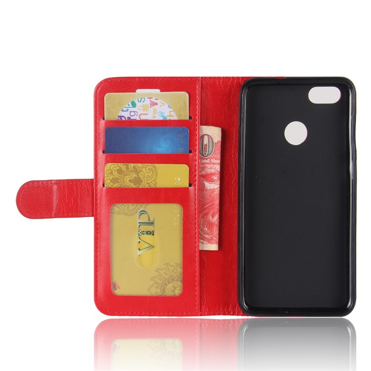 Crazy Horse Texture Leather Wallet Stand Mobile Phone Shell for Huawei P9 Lite Mini / Y6 Pro (2017) - Red-4