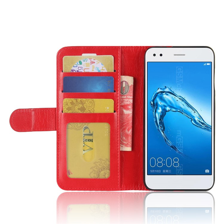 Crazy Horse Texture Leather Wallet Stand Mobile Phone Shell for Huawei P9 Lite Mini / Y6 Pro (2017) - Red-5