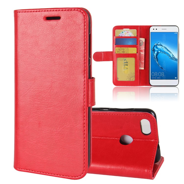 Crazy Horse Texture Leather Wallet Stand Mobile Phone Shell for Huawei P9 Lite Mini / Y6 Pro (2017) - Red-8