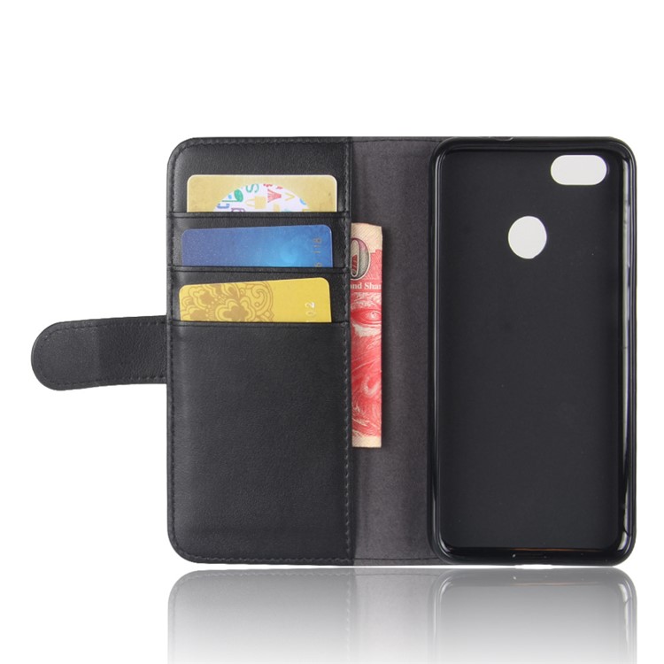 Genuine Leather Wallet Flip Stand Case for Huawei P9 lite mini / Y6 Pro (2017) / Enjoy 7 - Black-4
