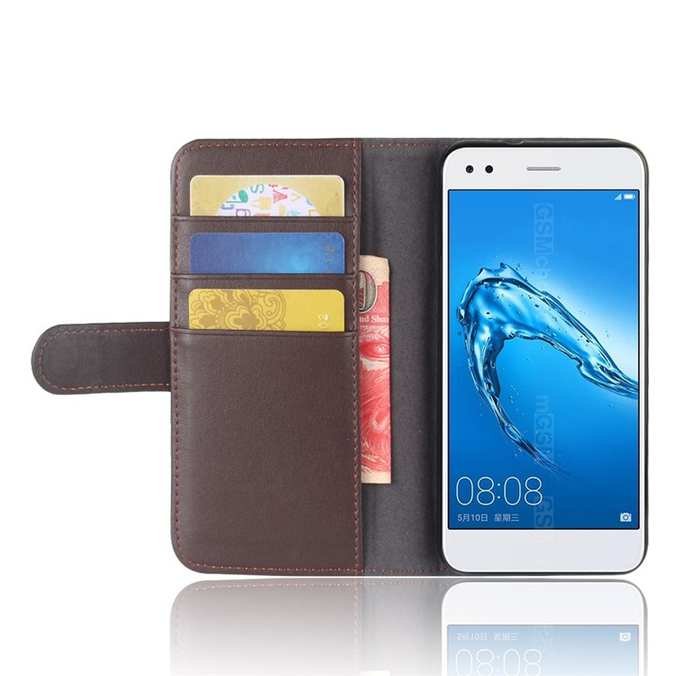 Genuine Leather Wallet Flip Stand Cover for Huawei P9 lite mini / Y6 Pro (2017) / Enjoy 7 - Brown-5