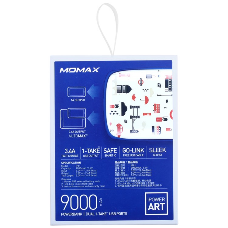 MOMAX iPower ART 9000mAh Dual USB Power Bank Battery Backup Charger for iPhone Samsung Huawei - London Elements-14