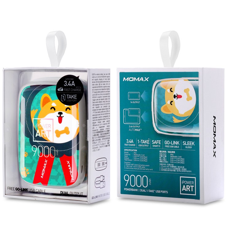 MOMAX iPower ART 9000mAh Portable Dual USB Power Bank Battery Charger for iPhone Samsung Huawei - Akita Dog-17