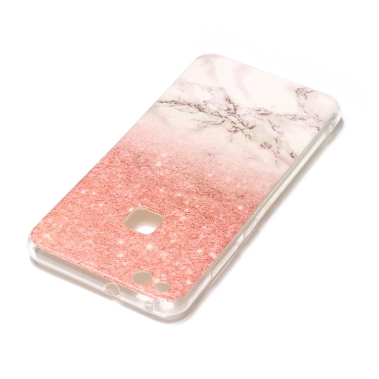 Marble Pattern IMD Flexible TPU Casing for Huawei P10 Lite - Pink / White-3