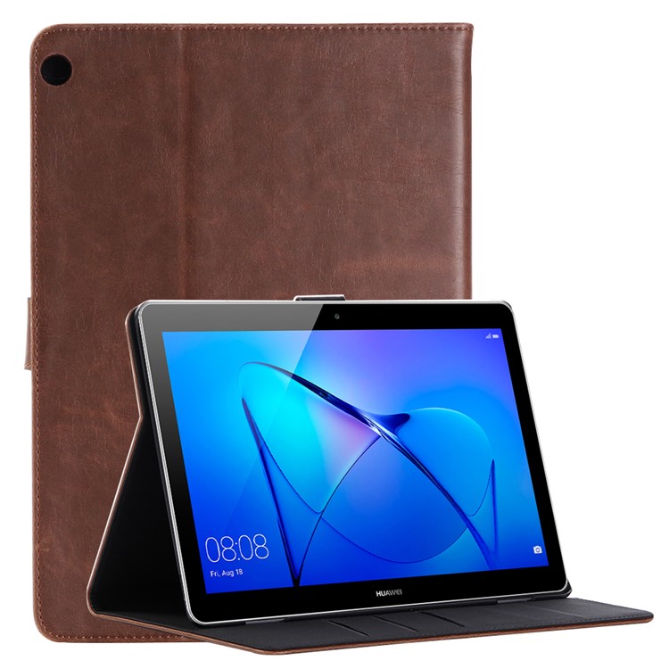 Retro Style Crazy Horse Leather Card Slots Tablet Case Shell for Huawei MediaPad T3 10 - Coffee-1