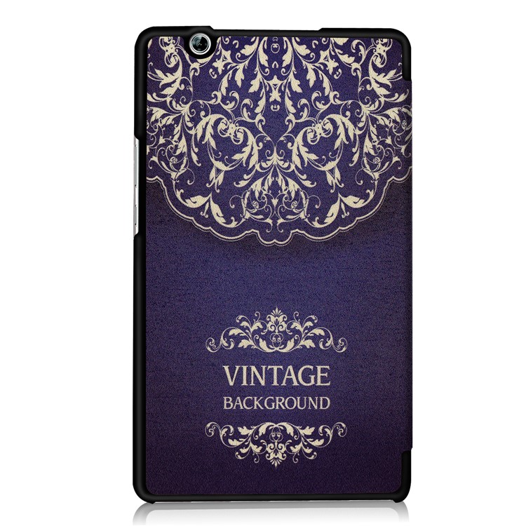 Foldable Tri-fold Stand Pattern Printing Leather Tablet Folio Case for Huawei MediaPad M3 8.4 - Vintage Flower Pattern-3