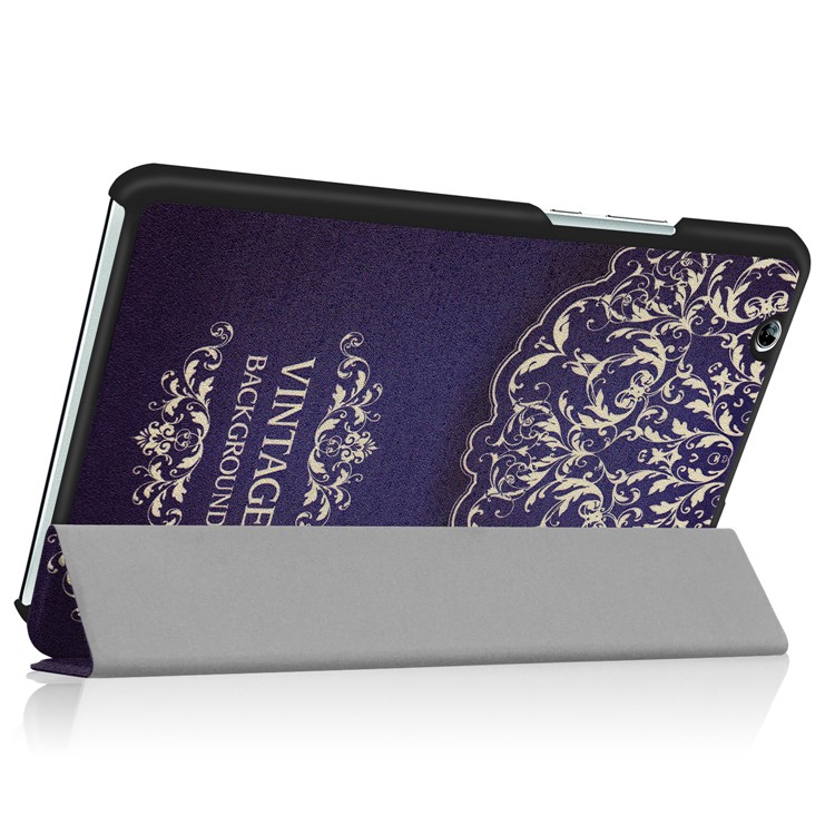Foldable Tri-fold Stand Pattern Printing Leather Tablet Folio Case for Huawei MediaPad M3 8.4 - Vintage Flower Pattern-4