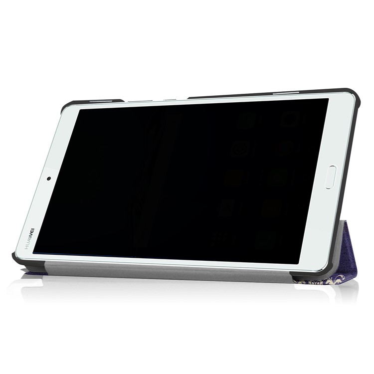 Foldable Tri-fold Stand Pattern Printing Leather Tablet Folio Case for Huawei MediaPad M3 8.4 - Vintage Flower Pattern-5