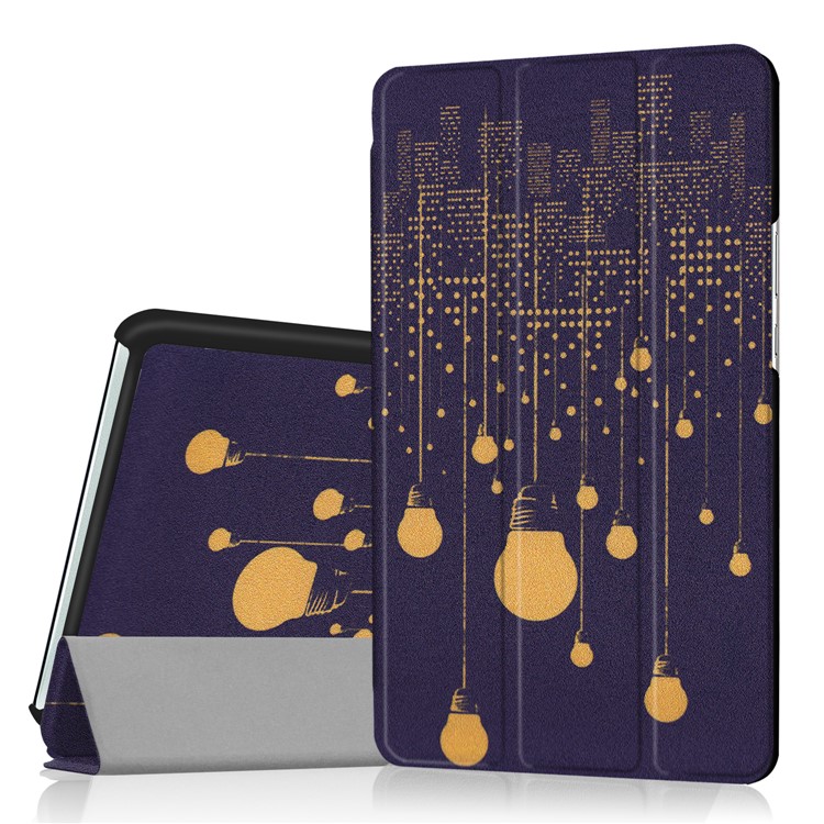Foldable Tri-fold Stand Pattern Printing Leather Tablet Folio Cover Case for Huawei MediaPad M3 8.4 - Lamp Bulb-1
