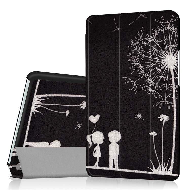 Pattern Printing Foldable Tri-fold Stand Leather Tablet Folio Case for Huawei MediaPad M3 8.4 - Boy and Girl-1