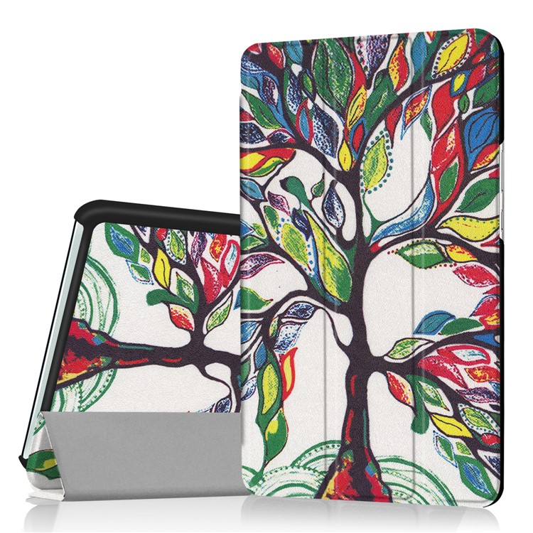 Patterned Foldable Tri-fold Stand Leather Tablet Folio Case for Huawei MediaPad M3 8.4 - Colorful Leaves Tree-1