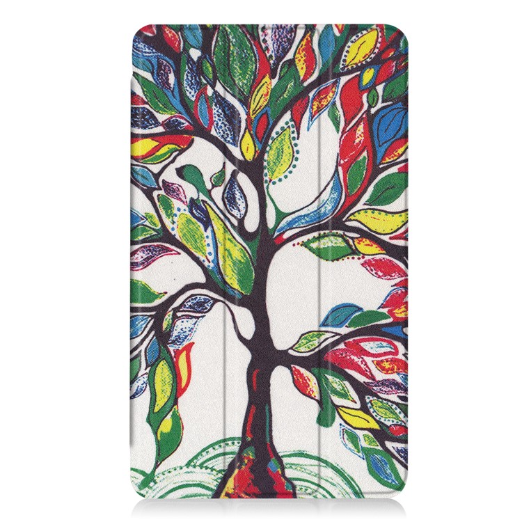 Patterned Foldable Tri-fold Stand Leather Tablet Folio Case for Huawei MediaPad M3 8.4 - Colorful Leaves Tree-2