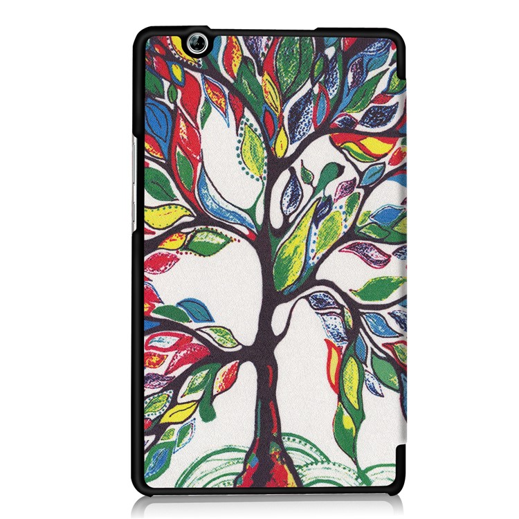 Patterned Foldable Tri-fold Stand Leather Tablet Folio Case for Huawei MediaPad M3 8.4 - Colorful Leaves Tree-3