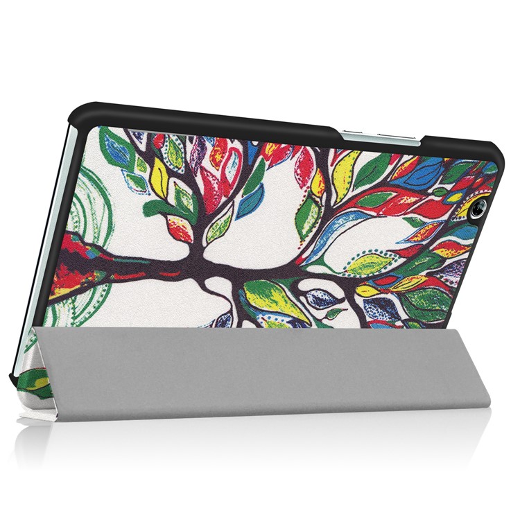 Patterned Foldable Tri-fold Stand Leather Tablet Folio Case for Huawei MediaPad M3 8.4 - Colorful Leaves Tree-4