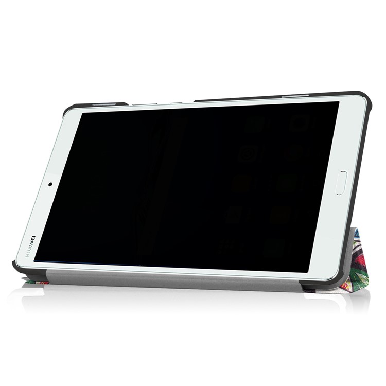 Patterned Foldable Tri-fold Stand Leather Tablet Folio Case for Huawei MediaPad M3 8.4 - Colorful Leaves Tree-5