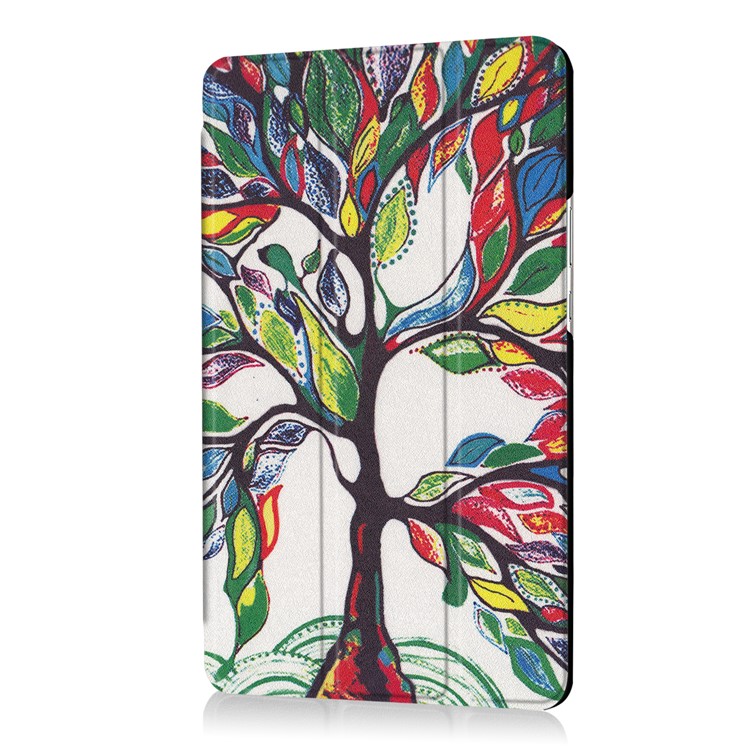 Patterned Foldable Tri-fold Stand Leather Tablet Folio Case for Huawei MediaPad M3 8.4 - Colorful Leaves Tree-6