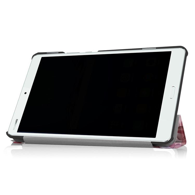For Huawei MediaPad M3 8.4 Foldable Tri-fold Stand Pattern Printing Leather Tablet Folio Case - Peach Blooming-5