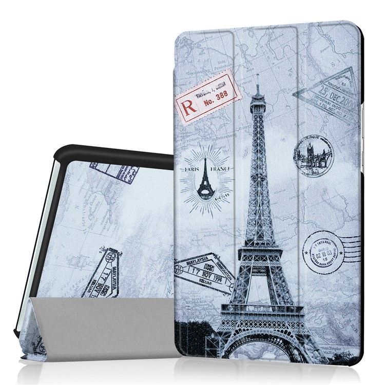 For Huawei MediaPad M3 8.4 Foldable Tri-fold Stand Pattern Printing Leather Tablet Folio Case Accessory - Eiffel Tower-1