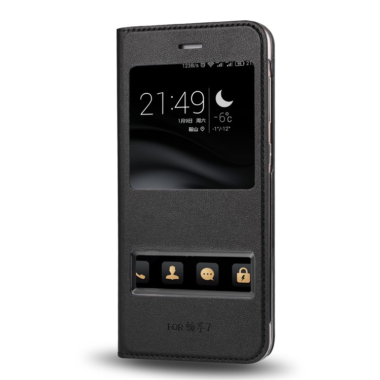 Dual View Windows Leather Protective Cover for Huawei P9 lite mini / Enjoy 7 / Y6 Pro (2017) - Black-1