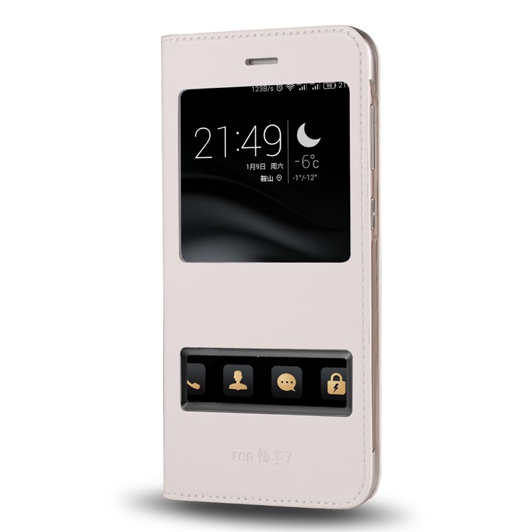 Dual View Windows Leather Protective Case for Huawei P9 lite mini / Enjoy 7 / Y6 Pro (2017) - White-1