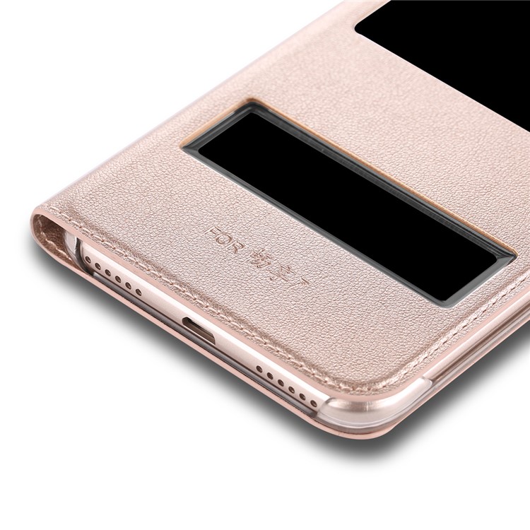 Dual View Windows Leather Protective Phone Case for Huawei P9 lite mini / Enjoy 7 / Y6 Pro (2017) - Gold-3