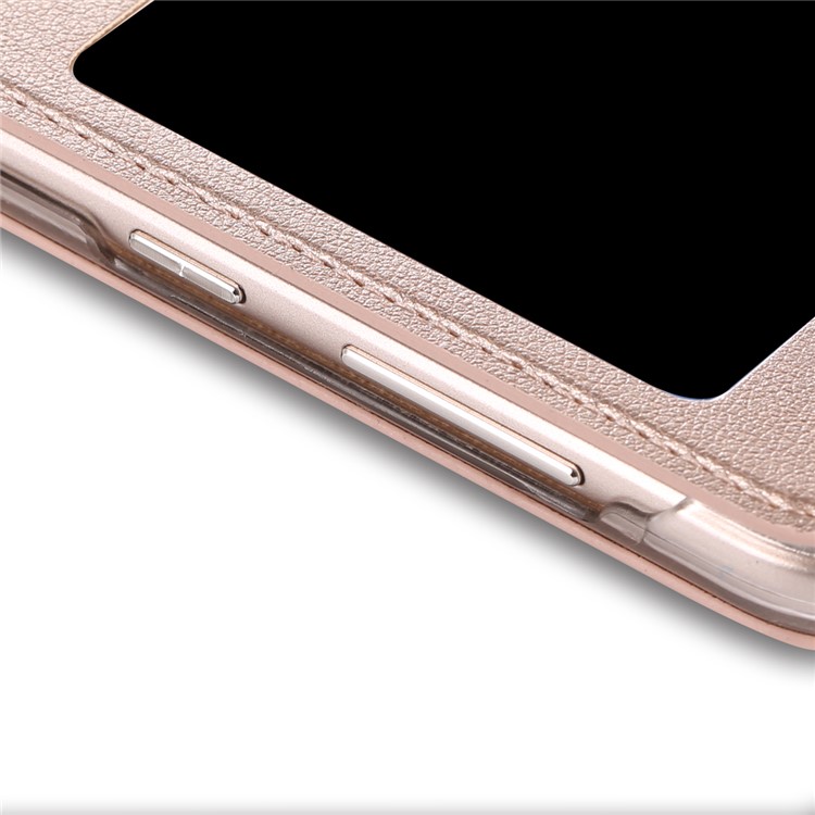 Dual View Windows Leather Protective Phone Case for Huawei P9 lite mini / Enjoy 7 / Y6 Pro (2017) - Gold-5