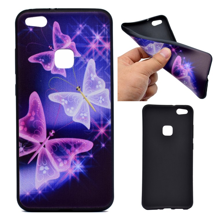 Featherweight Pattern Printing TPU Protective Casing Cover for Huawei P10 Lite - Glitter Butterflies-1
