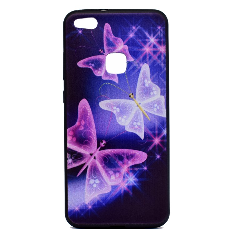Featherweight Pattern Printing TPU Protective Casing Cover for Huawei P10 Lite - Glitter Butterflies-2